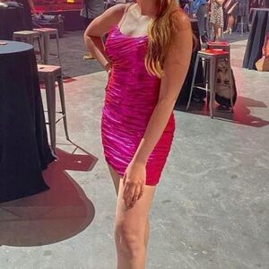 Rachel Allen Metallic Pink Cocktail Dress